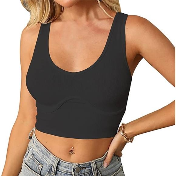 Artfish Sexy Scoop Neck Corset Crop Top Bustier Fitted Ribbed Basic Cropped Tank - Picture 5 of 5